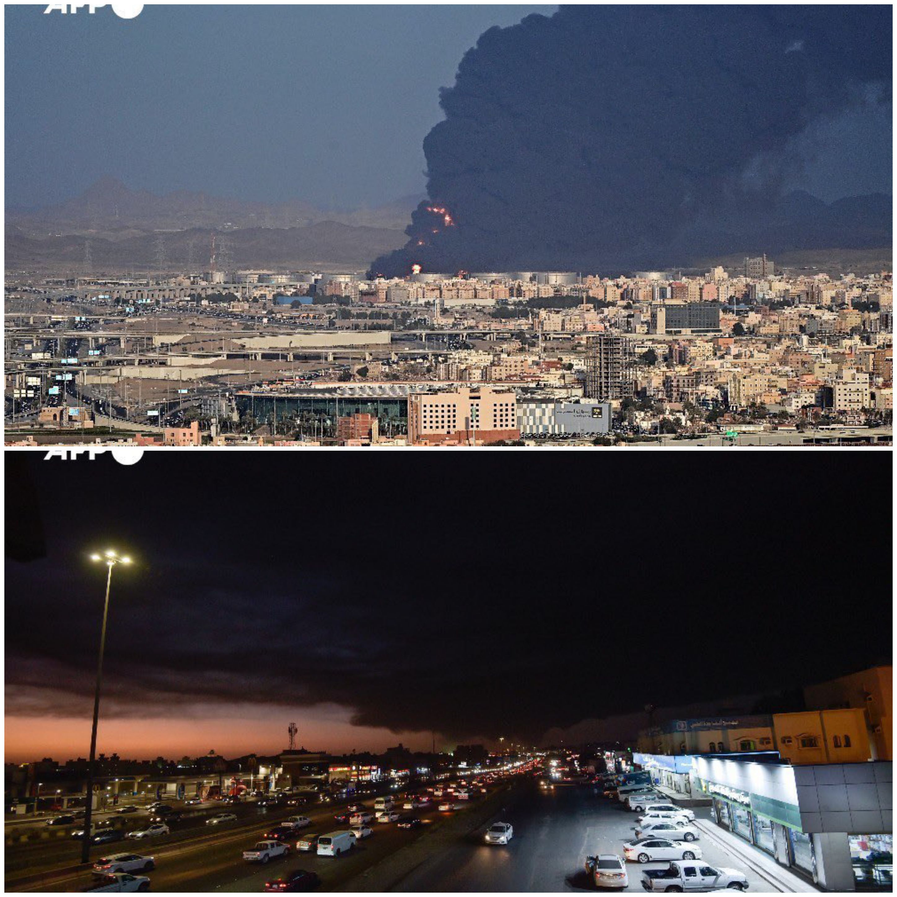 شاهد هجمات حوثية مكثفة تستهدف السعودية والدخان الأسود يغطي سماء جدة جراء قصف أرامكو صور