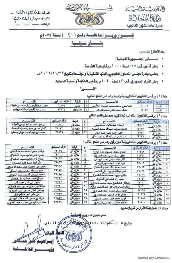 صادم جدا وزير الداخلية يصدر قرارا بترقية 39 من المليشيات إلى رتب عليا